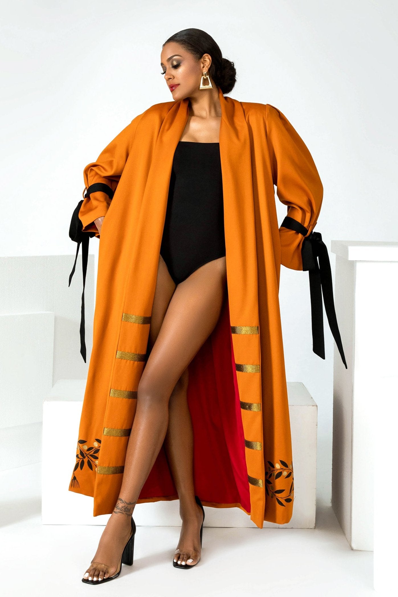 Hand-painted Peace Message to the World long crepe coat made in LA studio