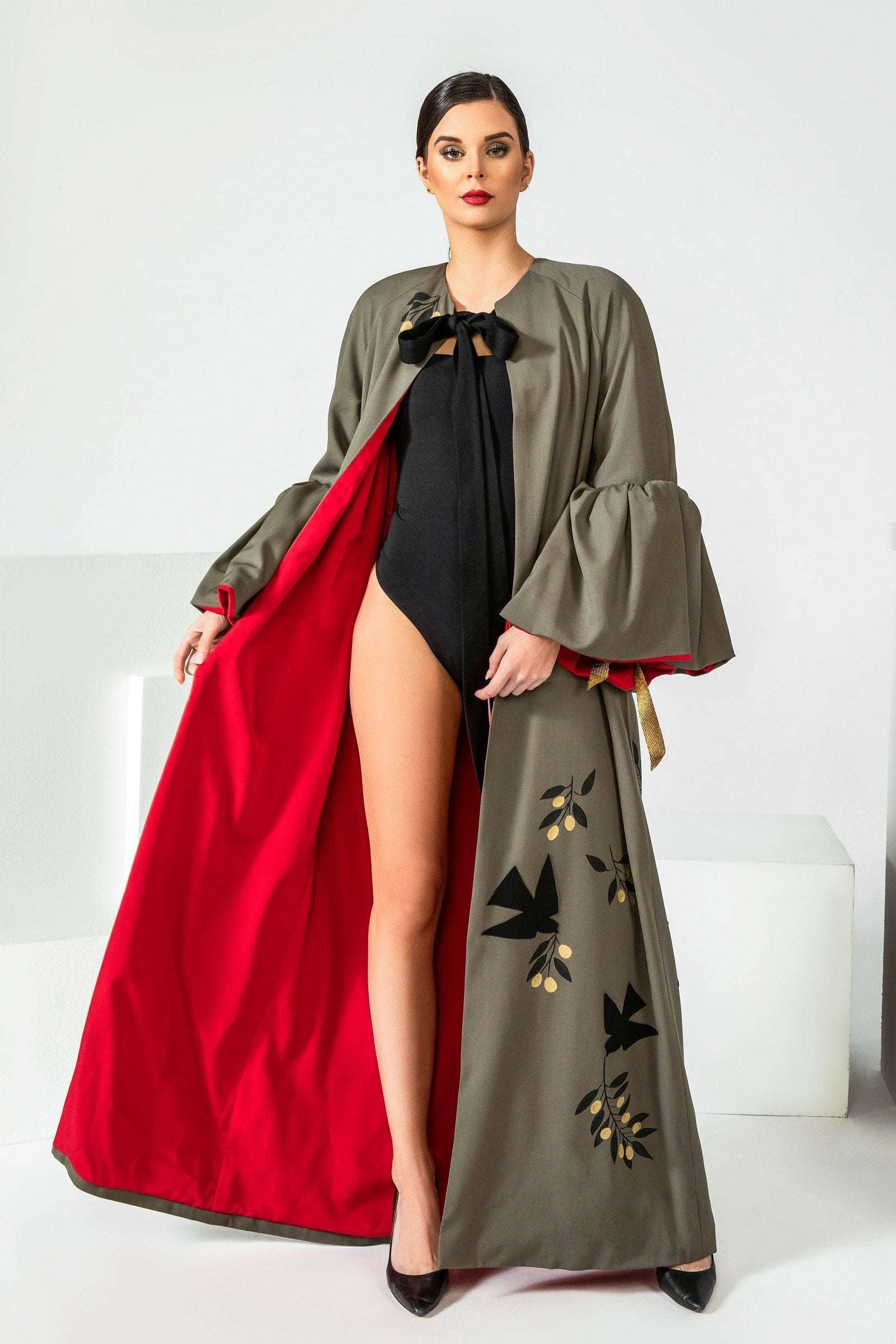 Hand-painted Peace Gift to the World long coat made of high-quality crepe, tailored in LA studio