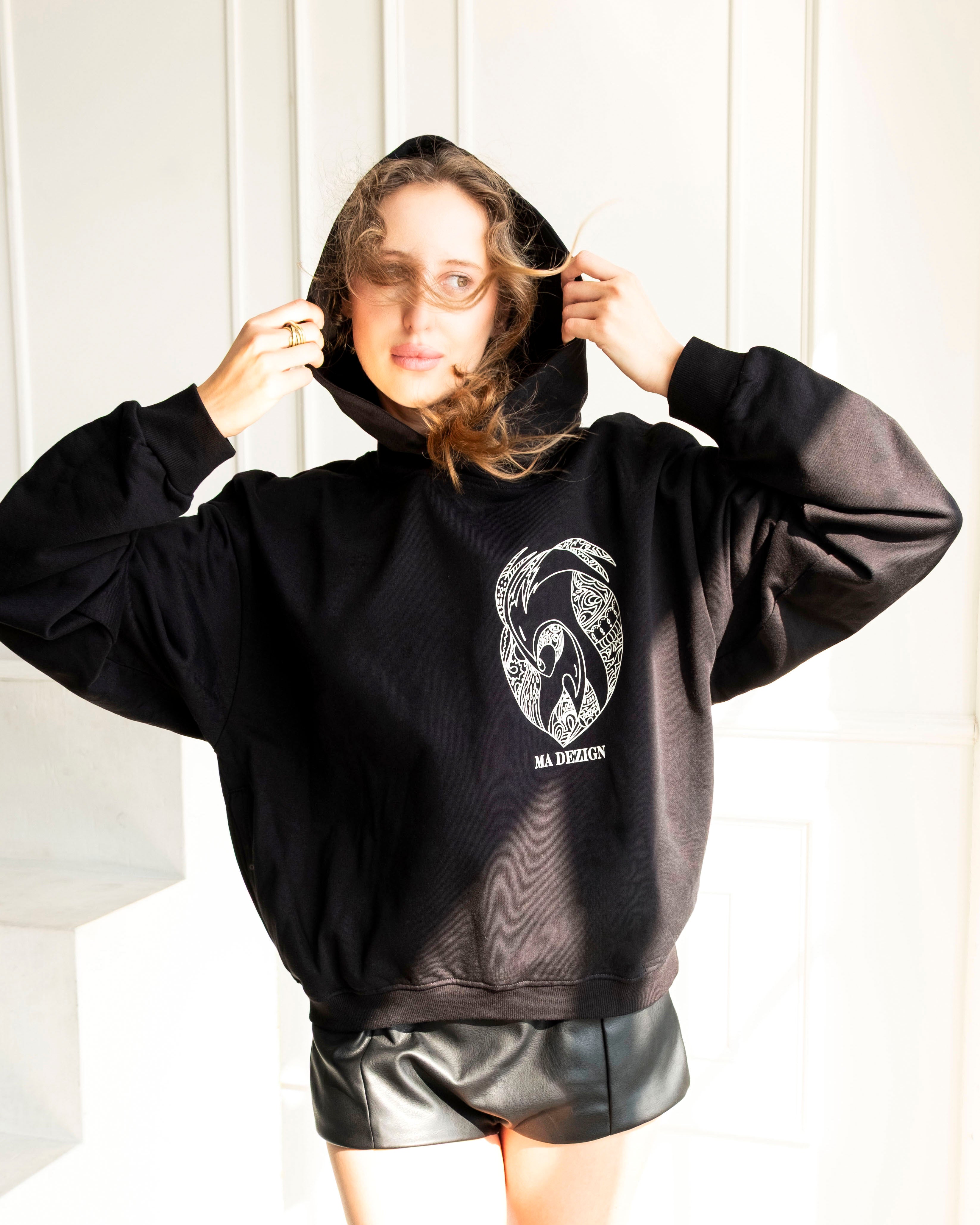 Miniature Birds Cropped Hoodie in soft 100% cotton French terry with artistic bird print and relaxed fit