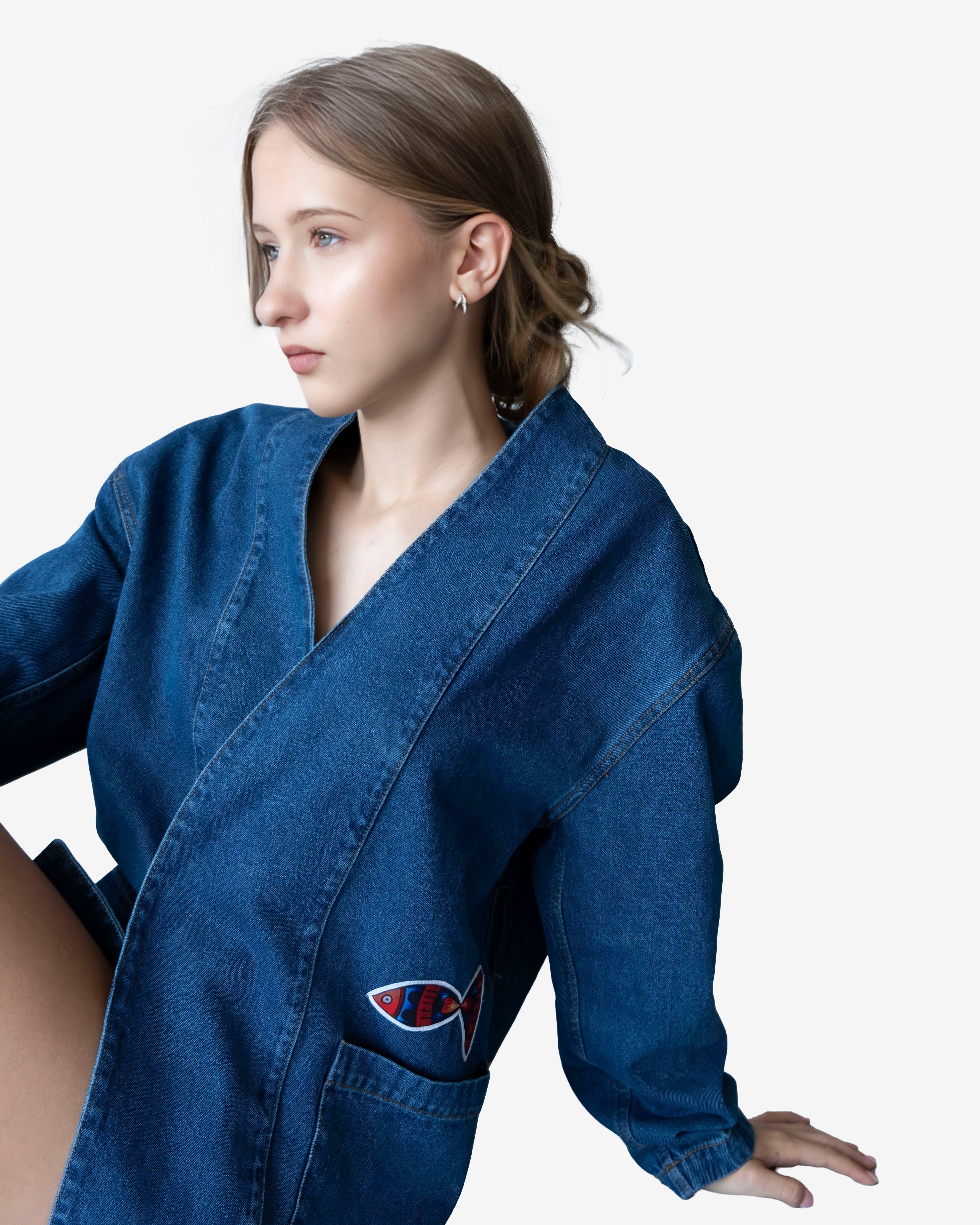Indigo Nomad Oversized Denim Jacket with artistic patchwork and relaxed fit