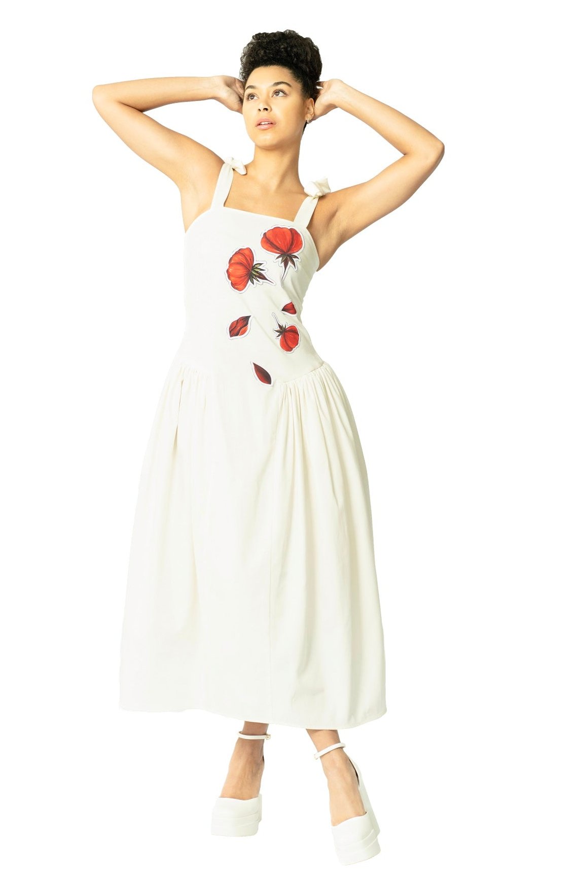 Women Midi Dress- Peace Blossoms Elegant Floral Dress