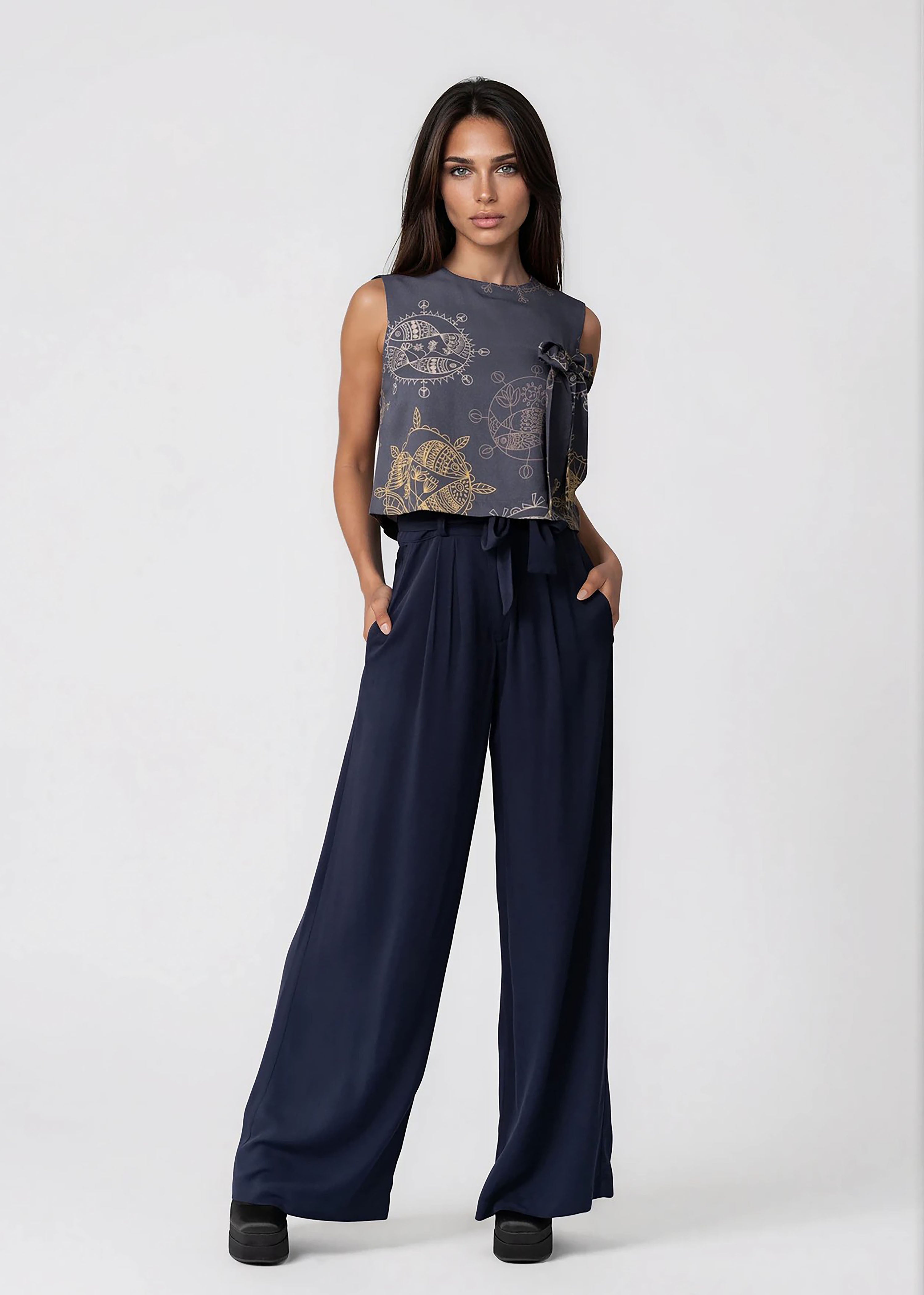 High-Waisted Wide Leg Black Pants – Midnight Ocean
