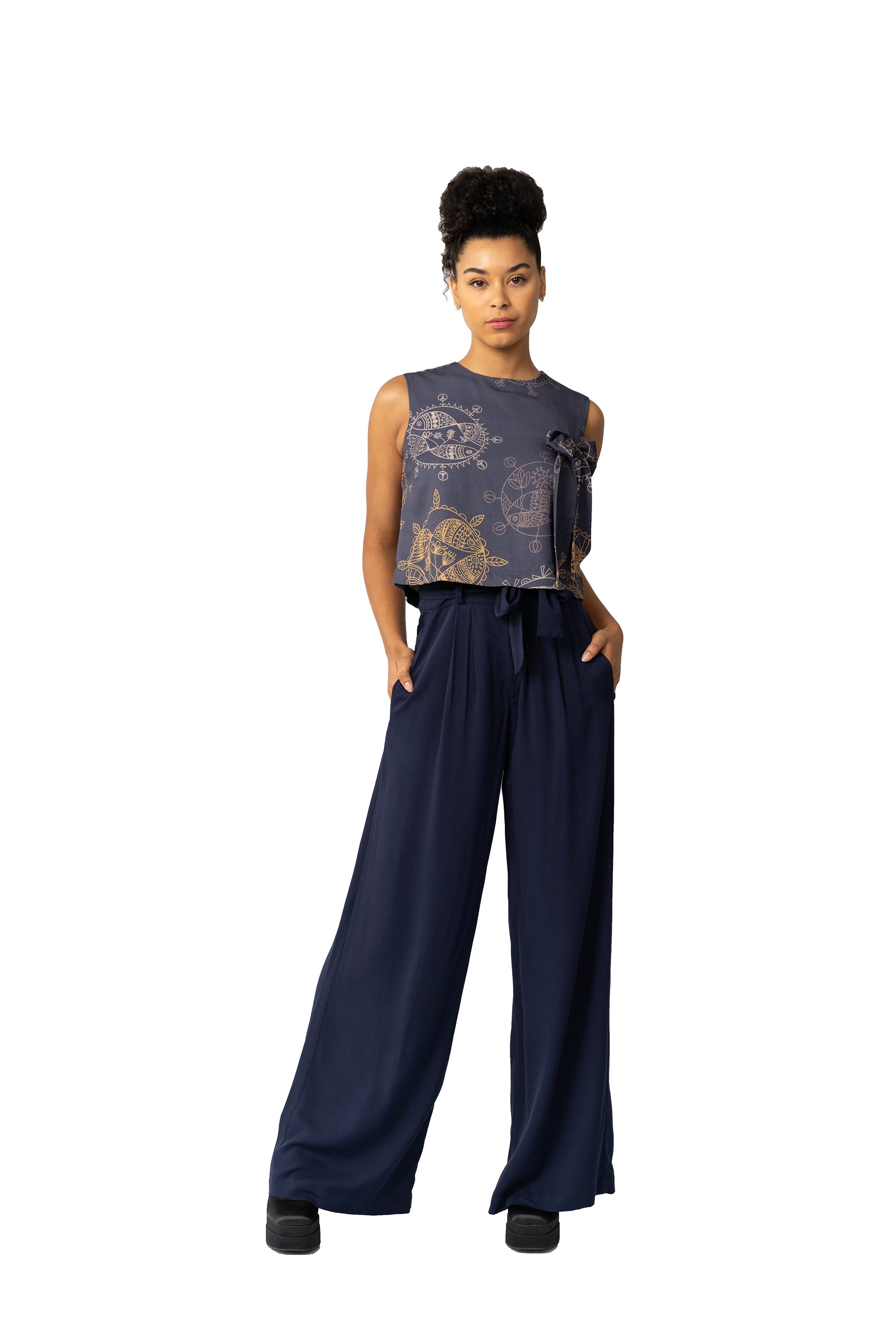 High-Waisted Wide Leg Black Pants – Midnight Ocean