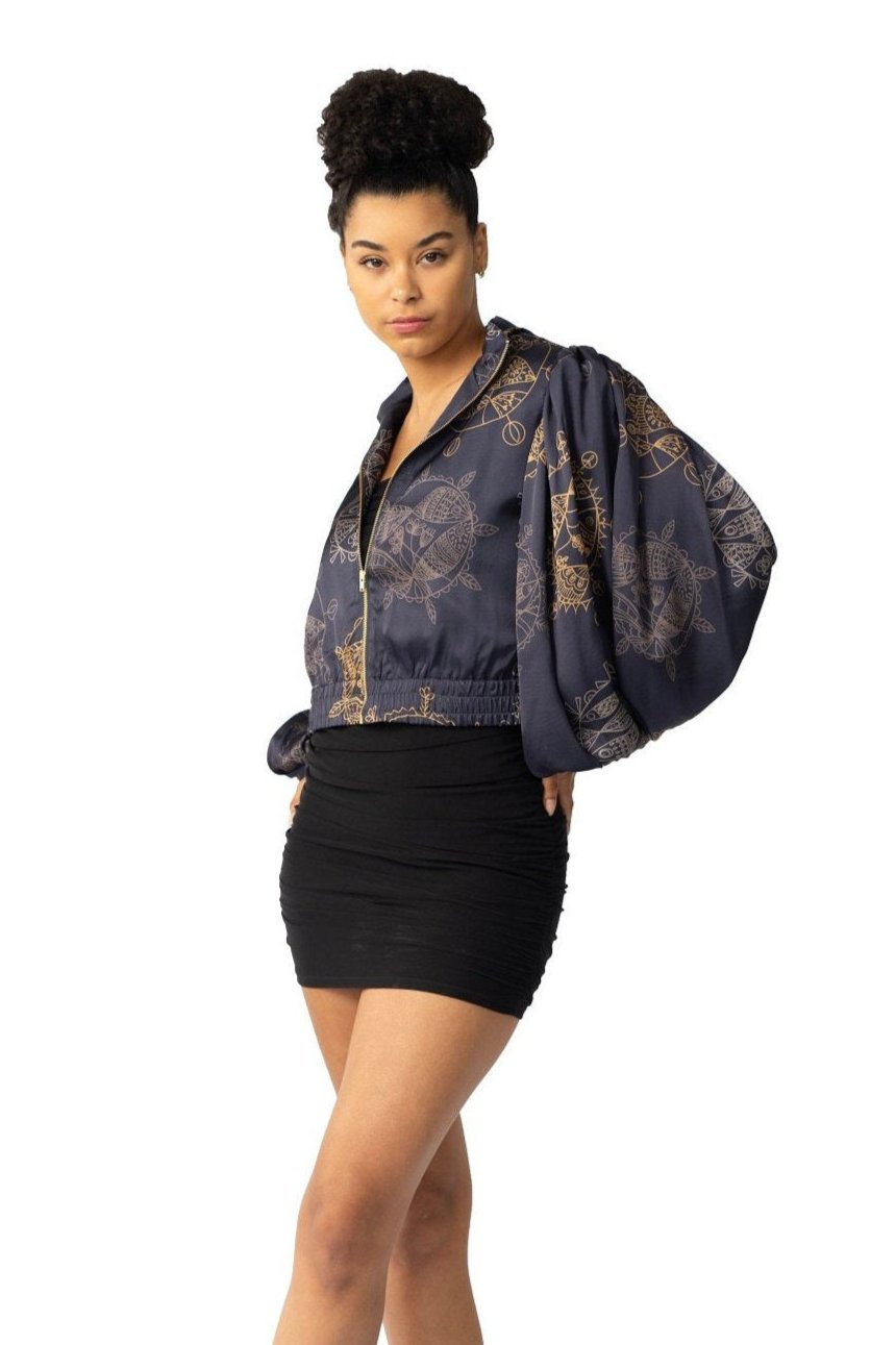 Cropped Bomber Jacket for Women – Twilight Ocean Dream