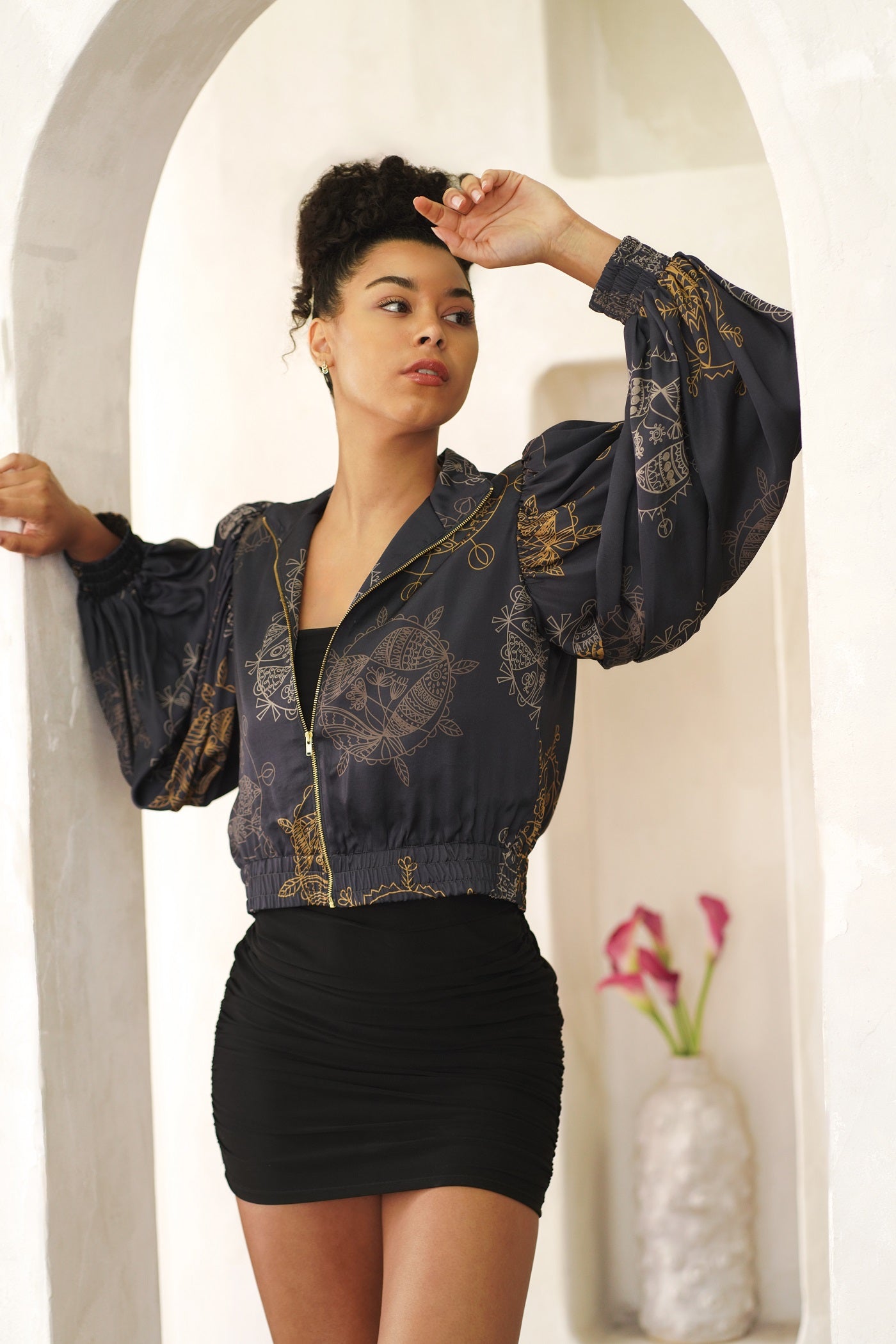 Cropped Bomber Jacket for Women – Twilight Ocean Dream