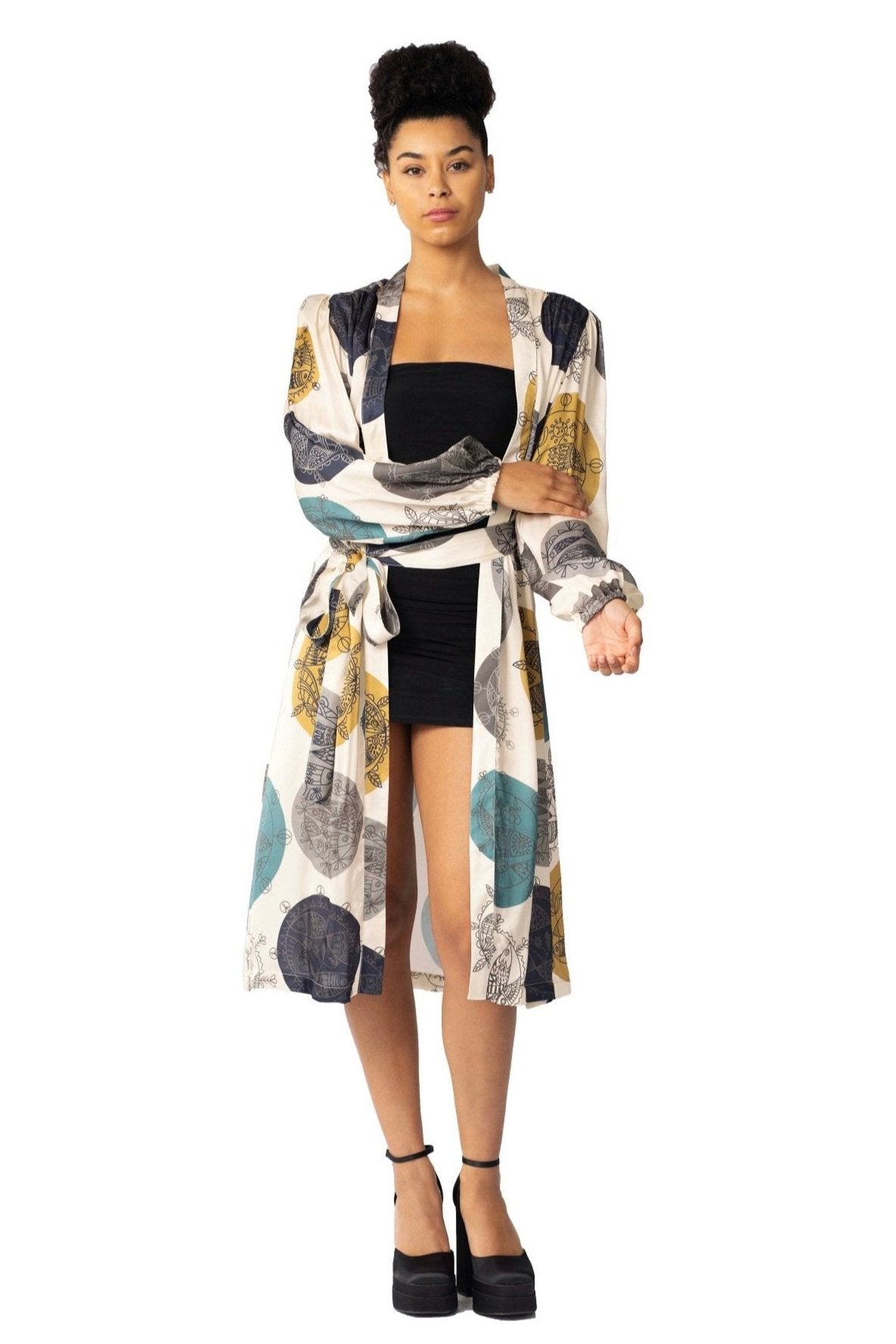 Women Midi Kimono Robe- Daylight Ocean Dream