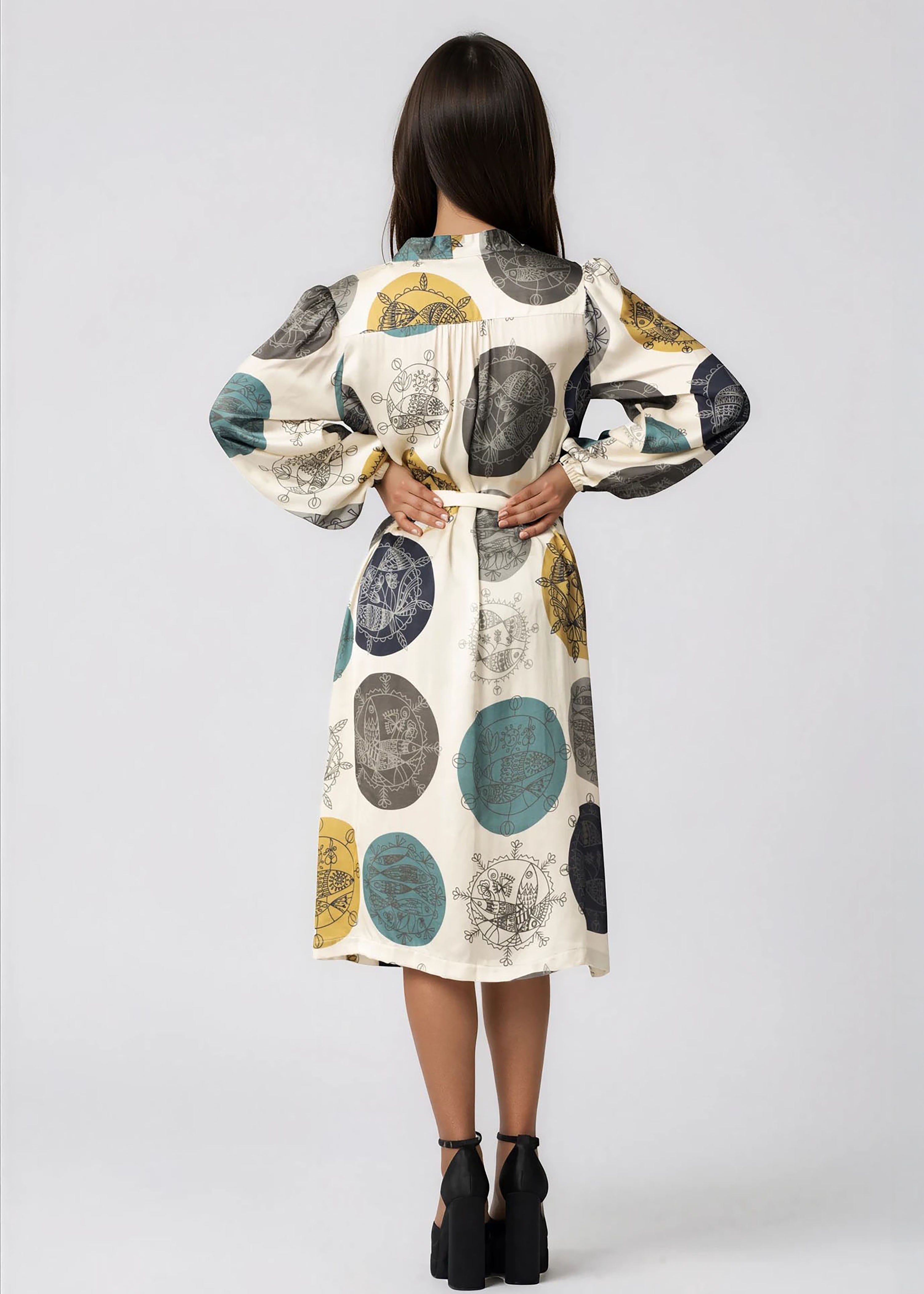 Women wearing Daylight Ocean Dream Women Midi Kimono Robe with shawl collar and self-tie belt
