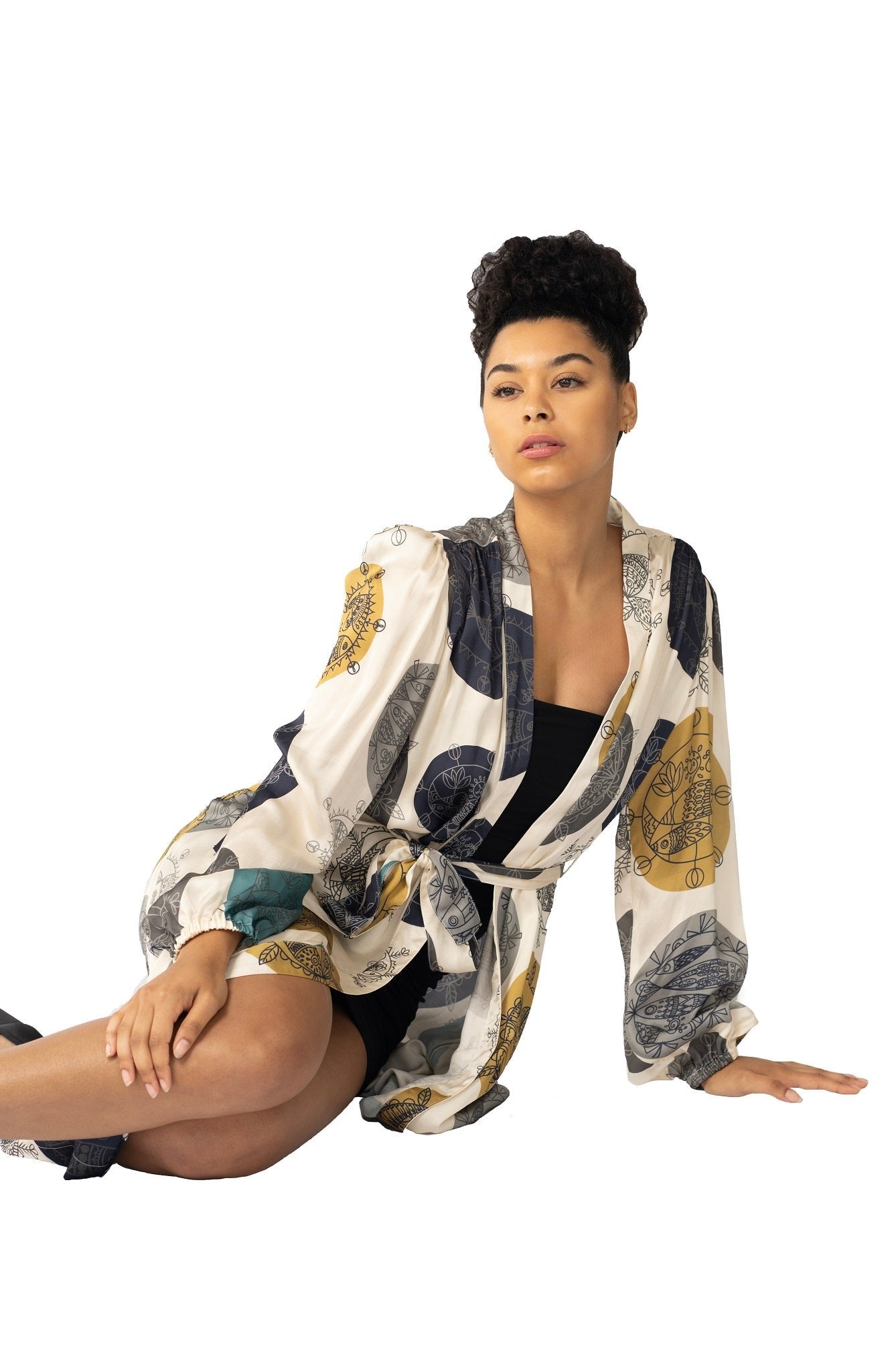 Women Midi Kimono Robe- Daylight Ocean Dream