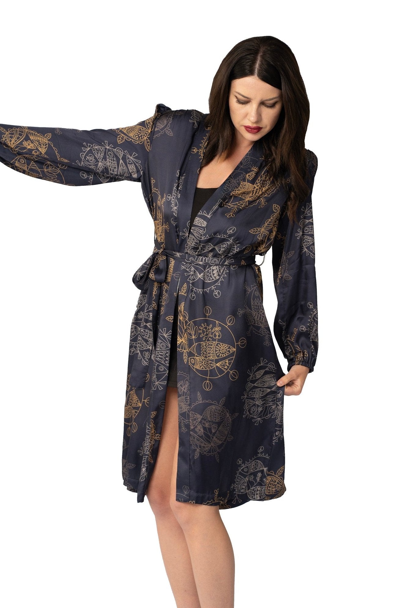 Women Midi Kimono Robe- Twilight Ocean Dream