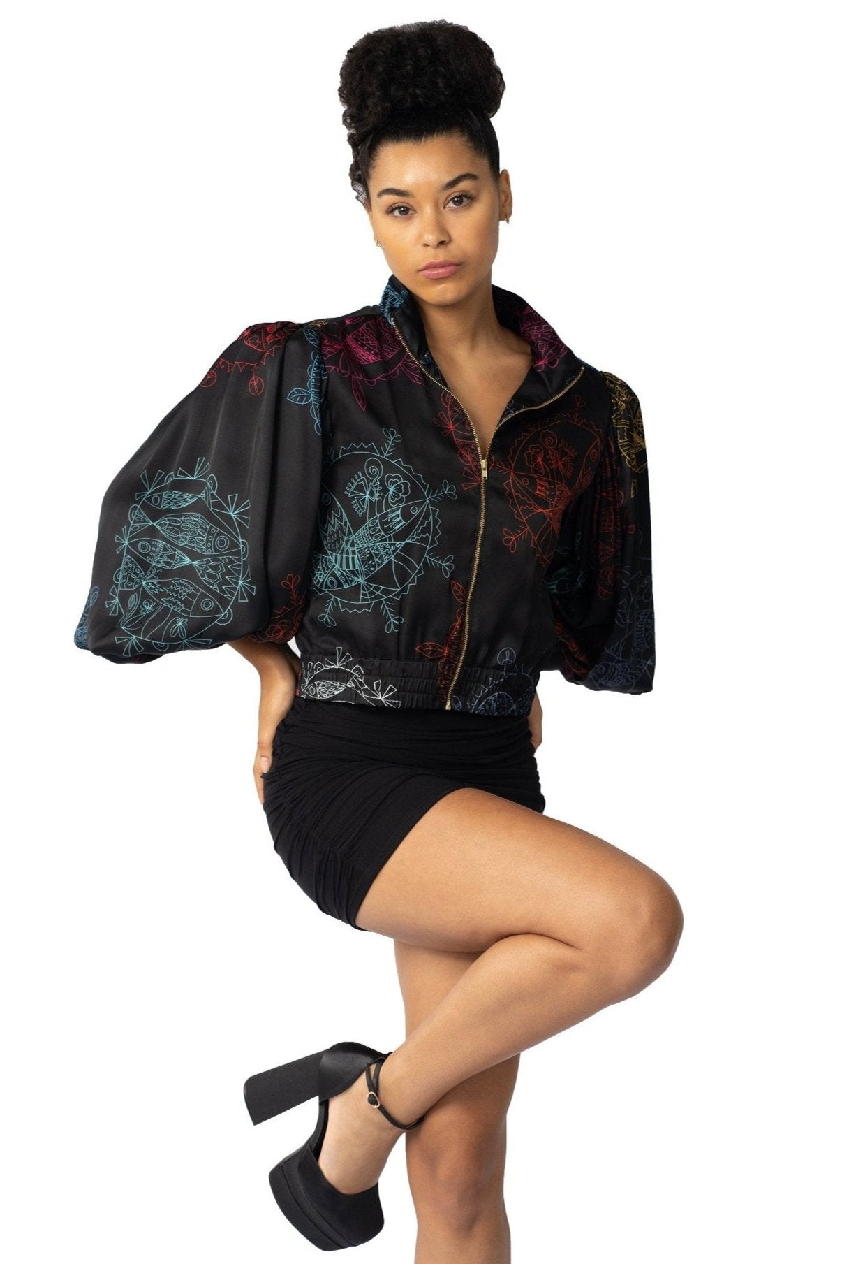 Cropped Bomber Jacket for Women – Midnight Ocean Dream