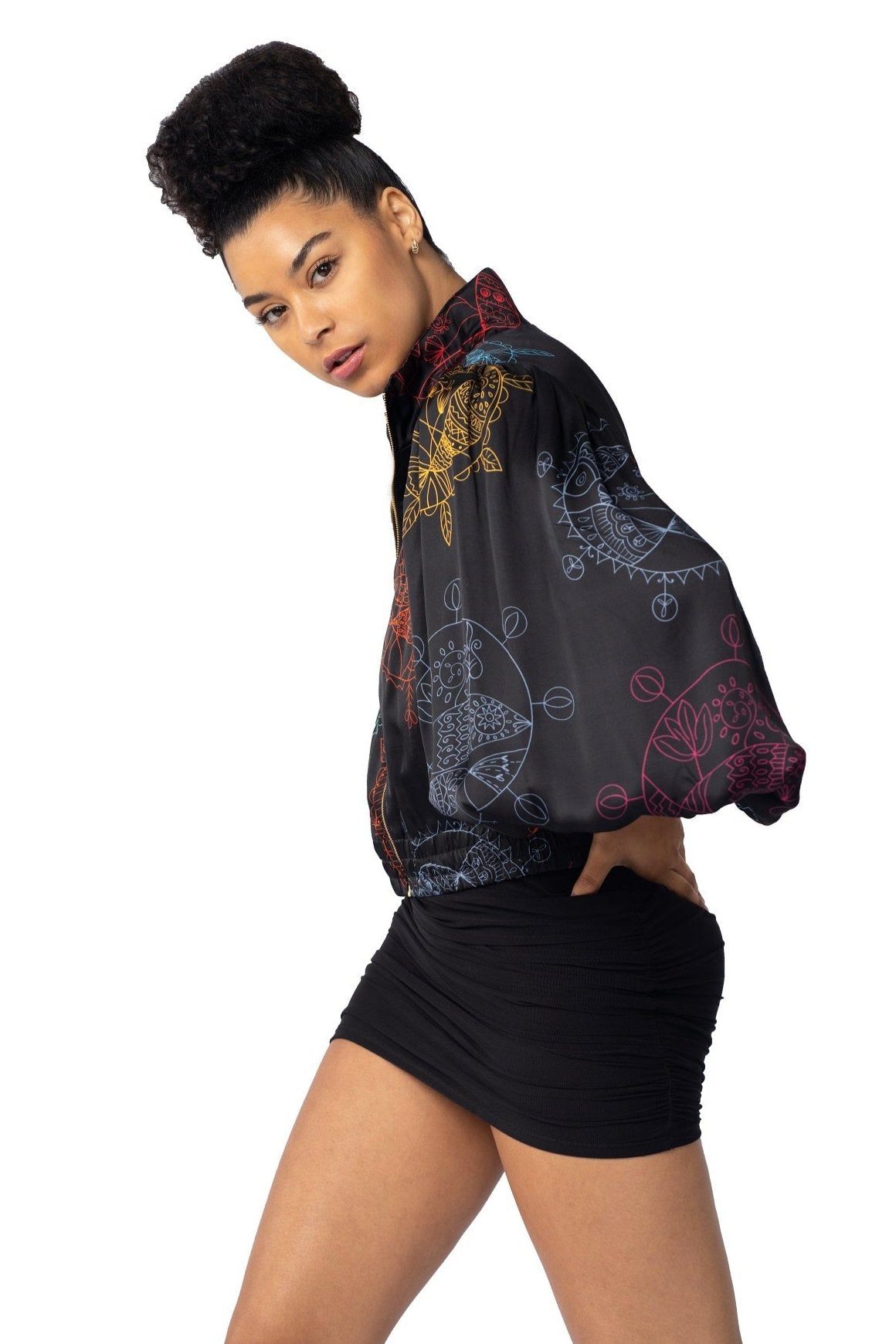 Cropped Bomber Jacket for Women – Midnight Ocean Dream