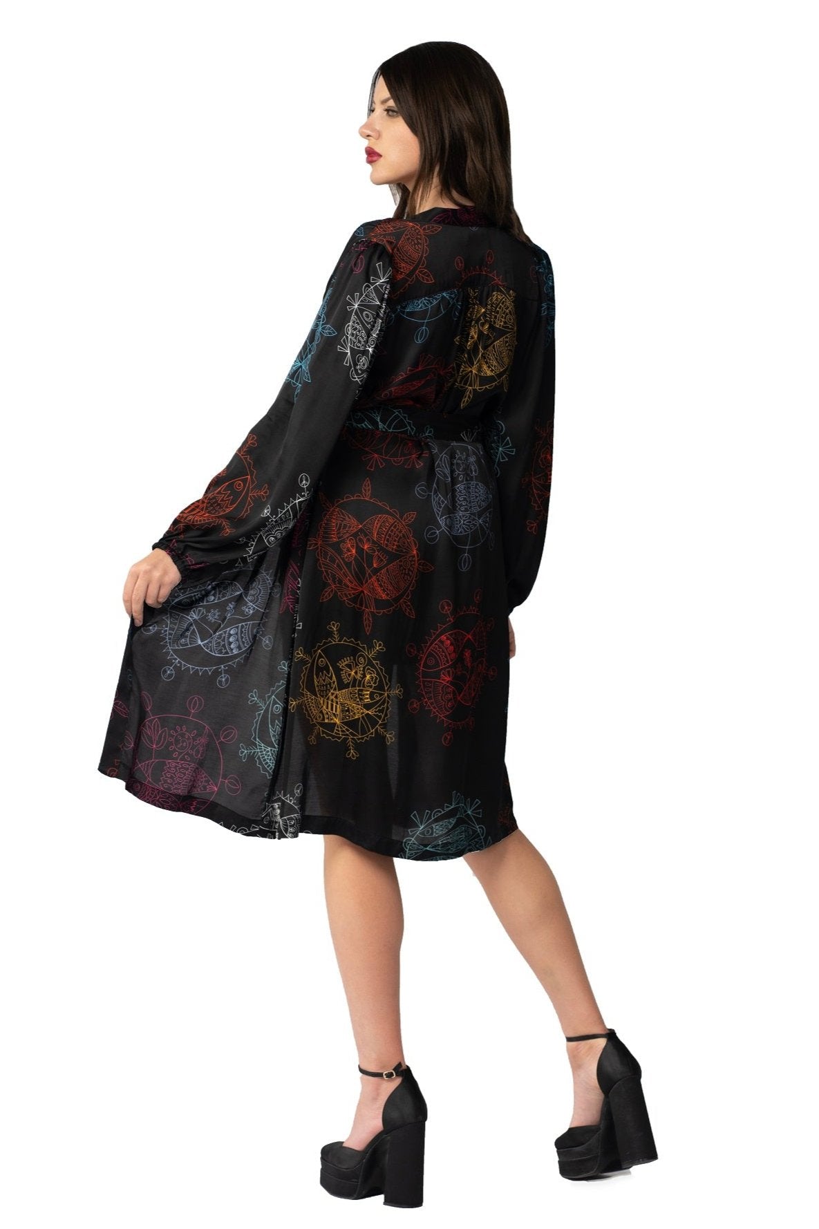 Women Midi Kimono Robe- Midnight Ocean Dream