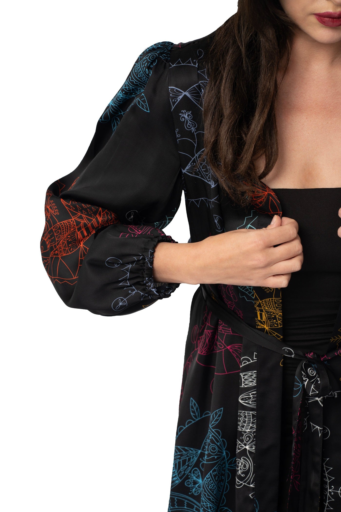 Women Midi Kimono Robe- Midnight Ocean Dream