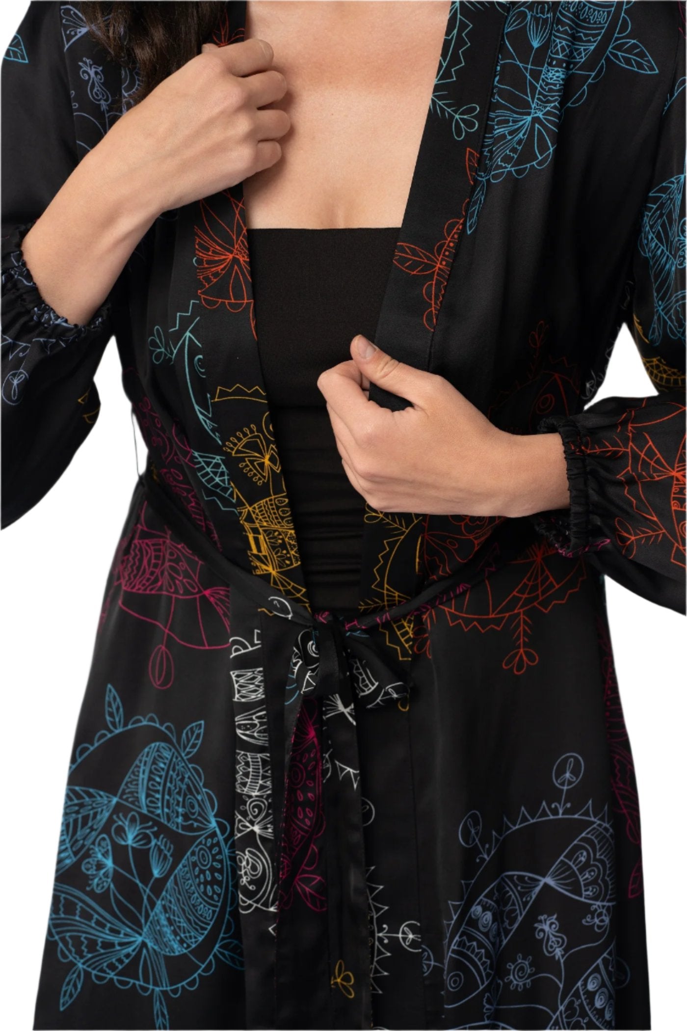Women Midi Kimono Robe- Midnight Ocean Dream