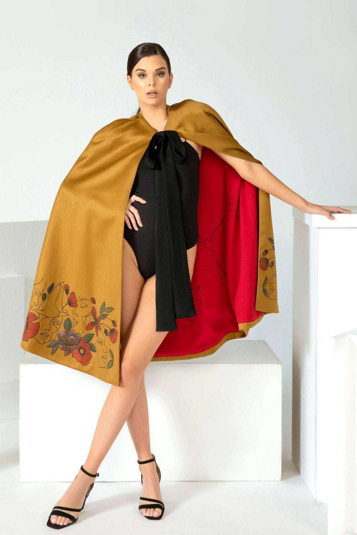 Hand-painted World in Peace Silk Cape tailored with self-tie strap