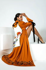 Hand-painted Peace Message to the World long crepe coat handcrafted in LA studio