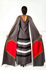 Hand-painted Crying Woman for Peace dress on crepe satin with removable train