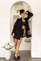Women Aries Zodiac Jacket with hand-painted astrology patches and cotton twill fabric