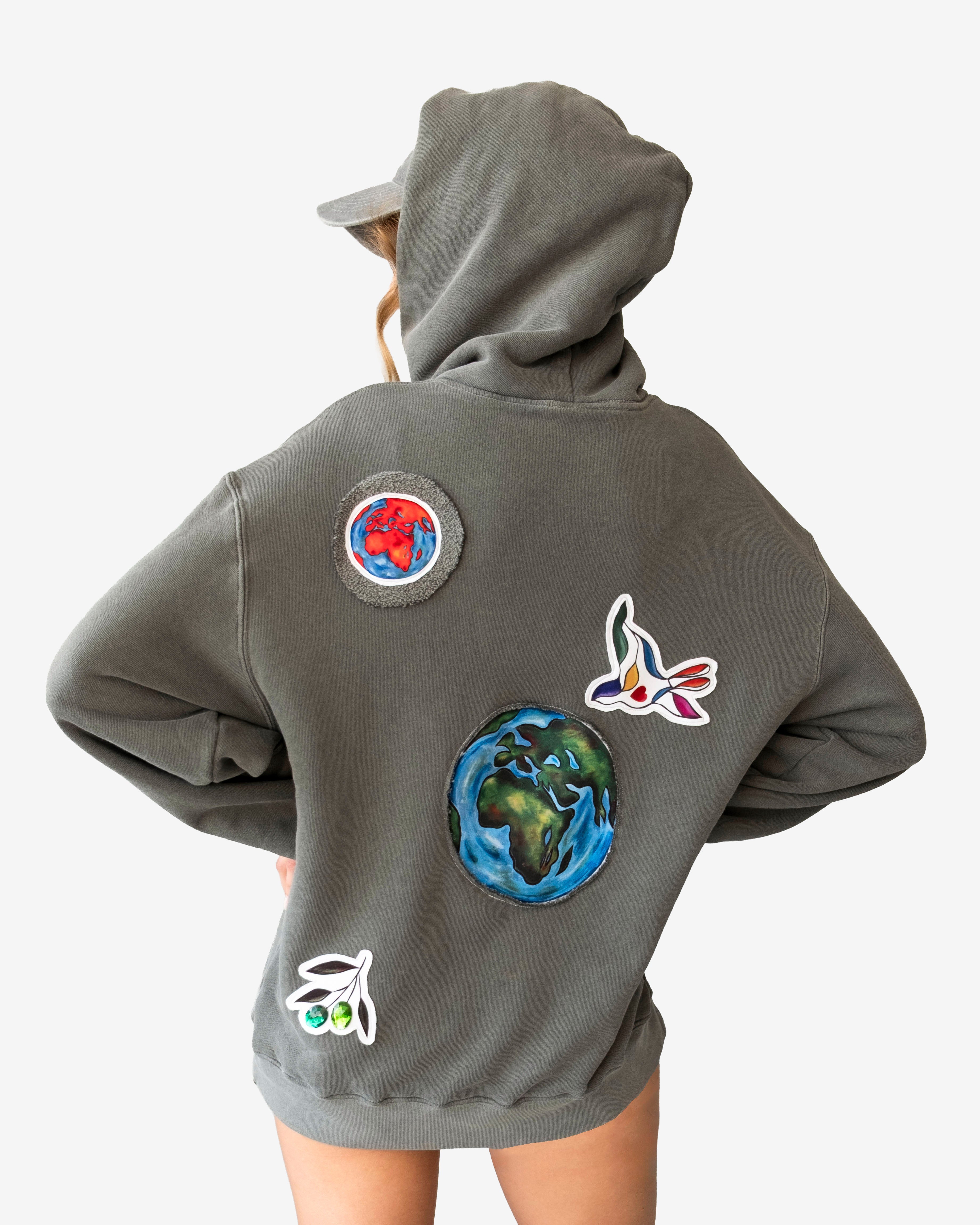 Peace World Patchwork Hoodie - Symbolic Artistic Hoodie for Unity