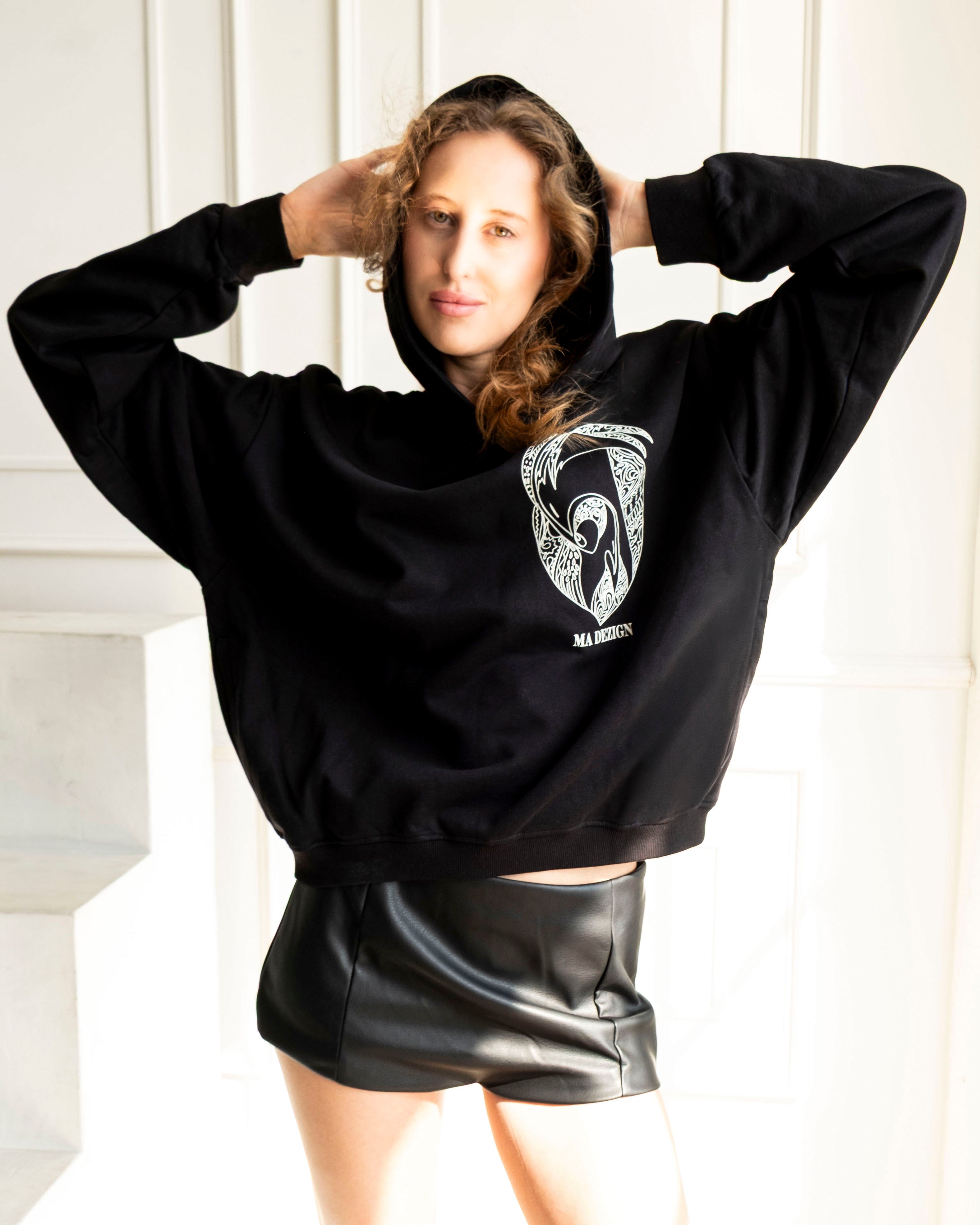 Miniature Birds Cropped Hoodie - Artistic Unisex Cotton Sweatshirt