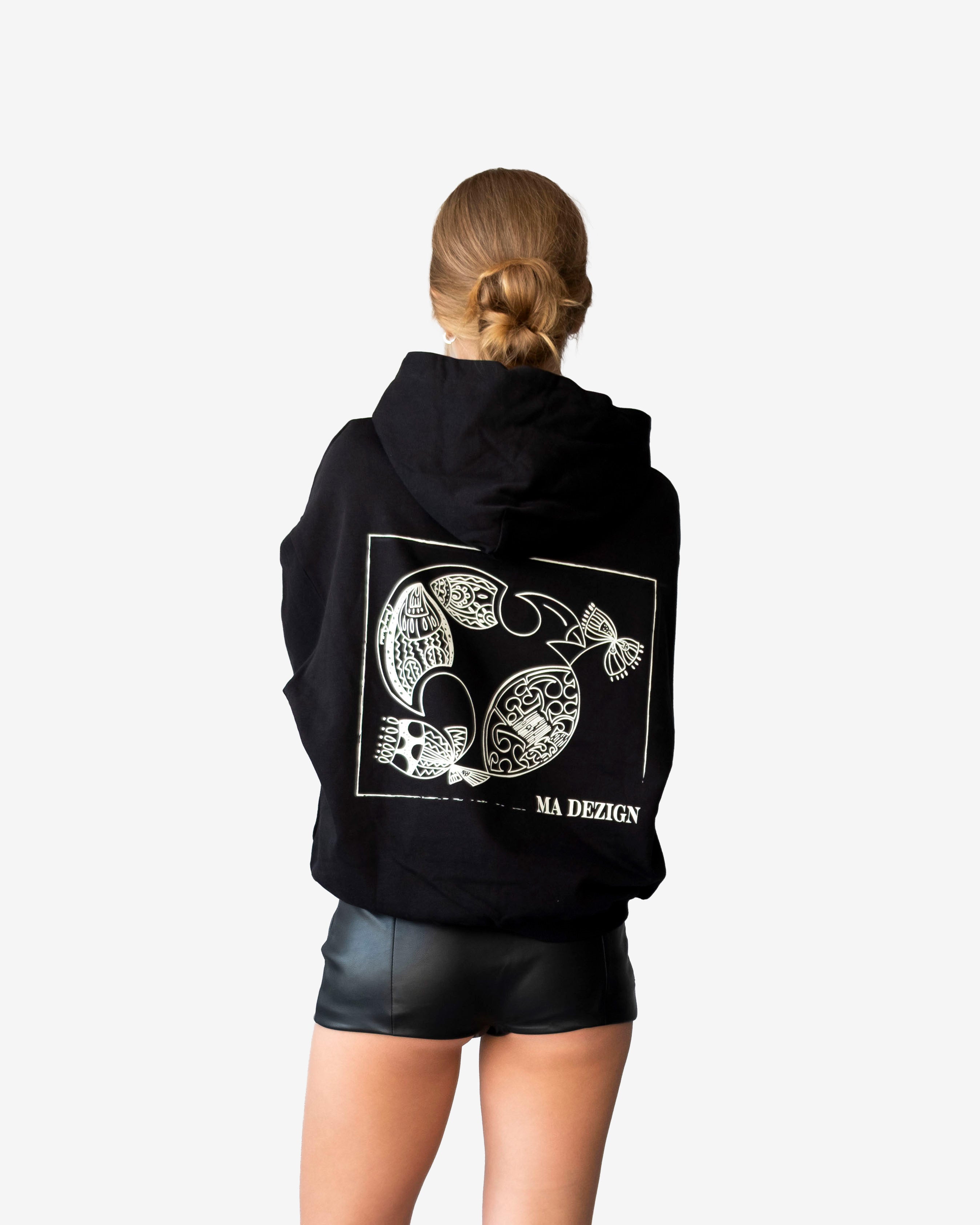 Miniature Birds Cropped Hoodie - Artistic Unisex Cotton Sweatshirt