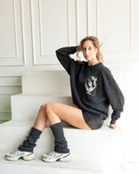 Washed gray miniature birds cropped hoodie in soft cotton French terry with artistic bird print