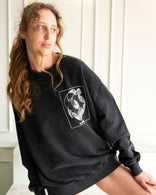 Washed gray Miniature Birds Cropped Hoodie with artistic bird print on 100% cotton French terry fabric