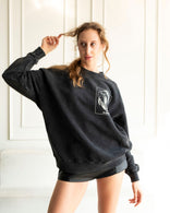 Washed gray miniature birds cropped hoodie in 100% cotton French terry with artistic bird print and relaxed fit