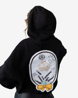 Zodiac Symbols Patchwork Hoodie with twelve zodiac sign motifs on 100% cotton French terry fabric