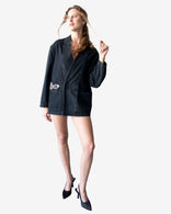 Gray Nomad Oversized Denim Jacket made from 100% cotton denim with artistic patchwork and relaxed fit