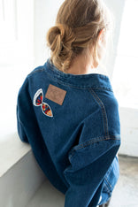 Nomad Oversized Denim Jacket indigo 100% cotton denim with artistic patchwork and relaxed fit