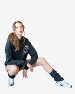Stone-washed gray oversized hoodie with artistic graphic and kangaroo pocket