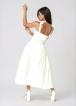 Women Midi Dress- Peace Blossoms Elegant Floral Dress floral print and gathered side skirt