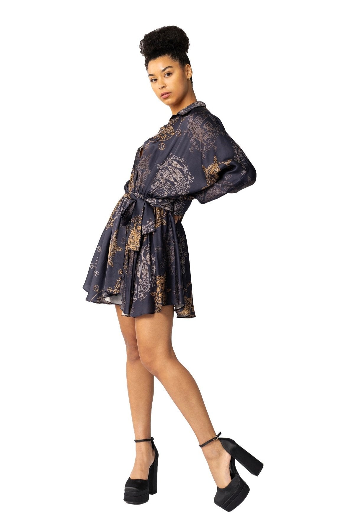 TWILIGHT OCEAN DREAM FLARED MINI DRESS - NAVY