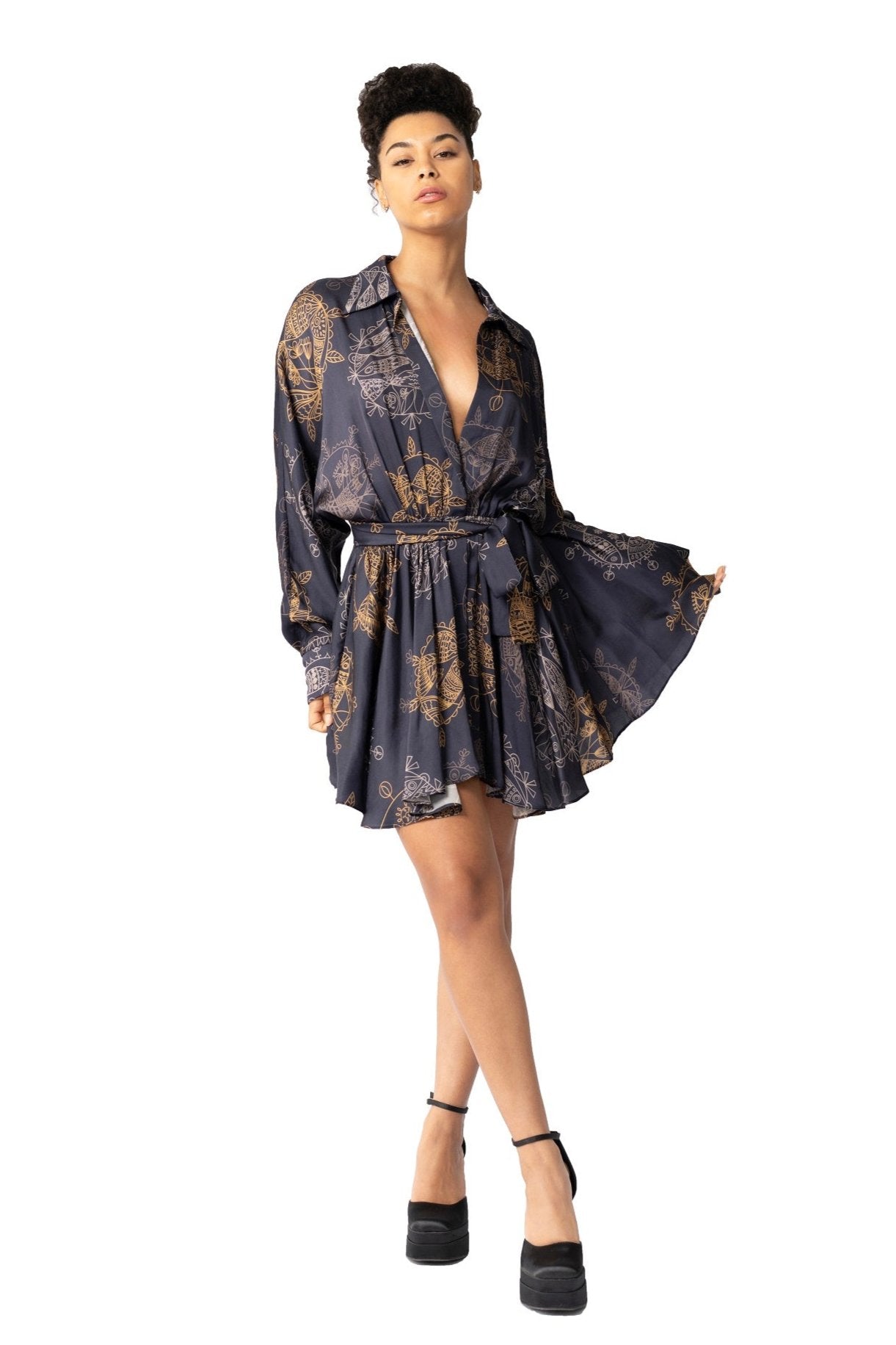 TWILIGHT OCEAN DREAM FLARED MINI DRESS - NAVY