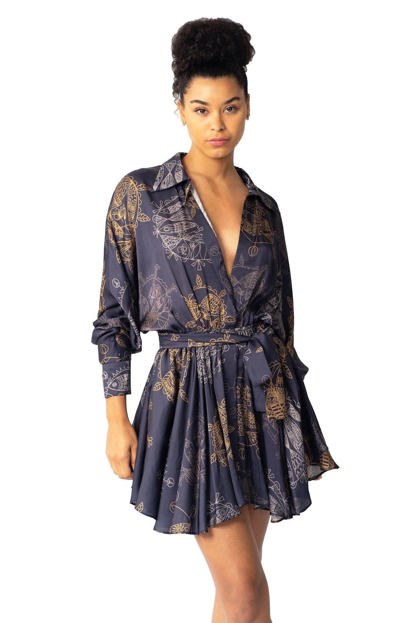 TWILIGHT OCEAN DREAM FLARED MINI DRESS - NAVY