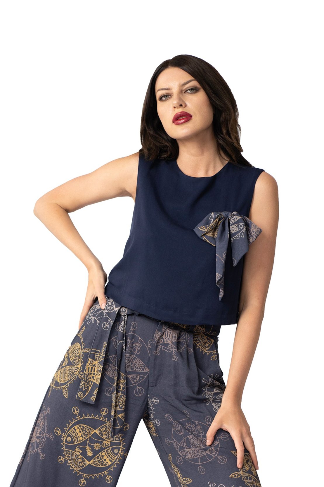 Women's Cropped Sleeveless Bowtie Top – Midnight Dream