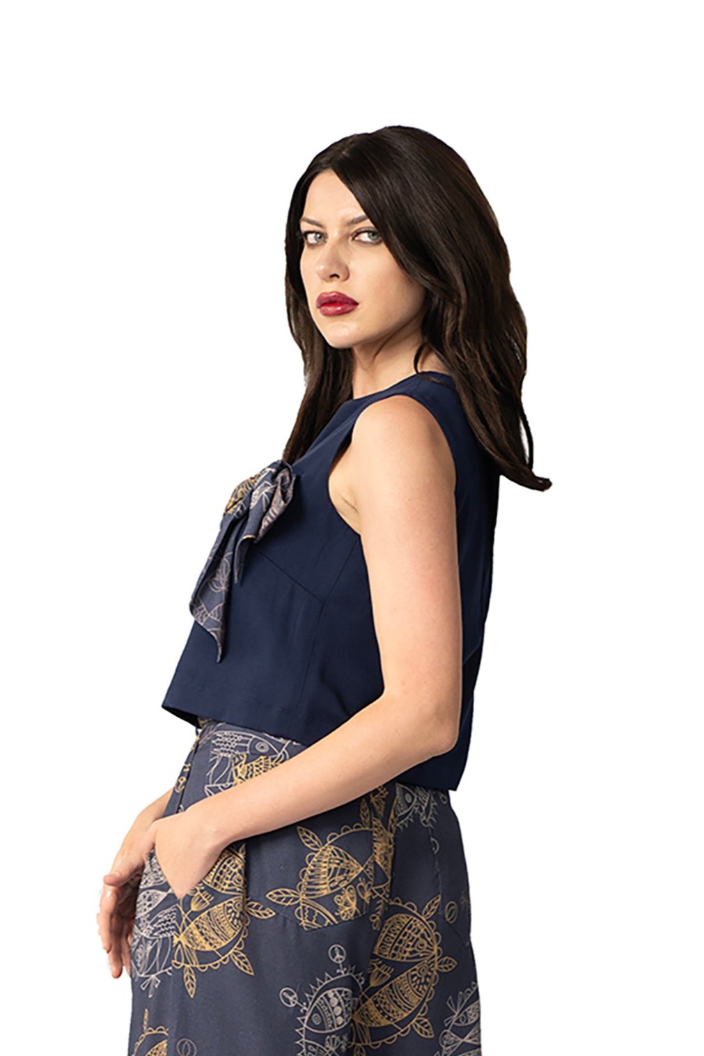 Women's Cropped Sleeveless Bowtie Top – Midnight Dream