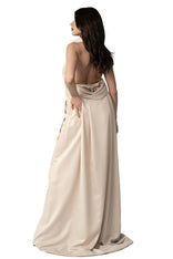 Hand-painted silk sateen Unity Garden dress with high neck and A-line maxi design symbolizing unity and harmony