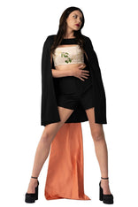 Hand-painted Olive Tree cape with long tail bowtie and tube top, symbolizing peace and unity, designed in Los Angeles
