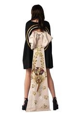 Hand-painted Olive Tree cape with long tail bowtie, silk wool fabric, designed in Los Angeles