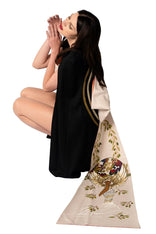 Hand-painted Olive Tree cape with long tail bowtie, open front design symbolizing peace and unity.