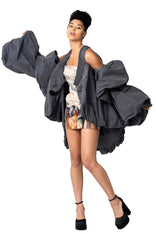 Hand-painted Angel City Mini Dress with puff sleeves and structured skirt, designed in Los Angeles