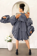 Hand-painted Angel City Mini Dress with puff sleeves and structured skirt