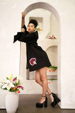 Women Scorpio Zodiac jacket with hand-painted astrology patches and constellation design