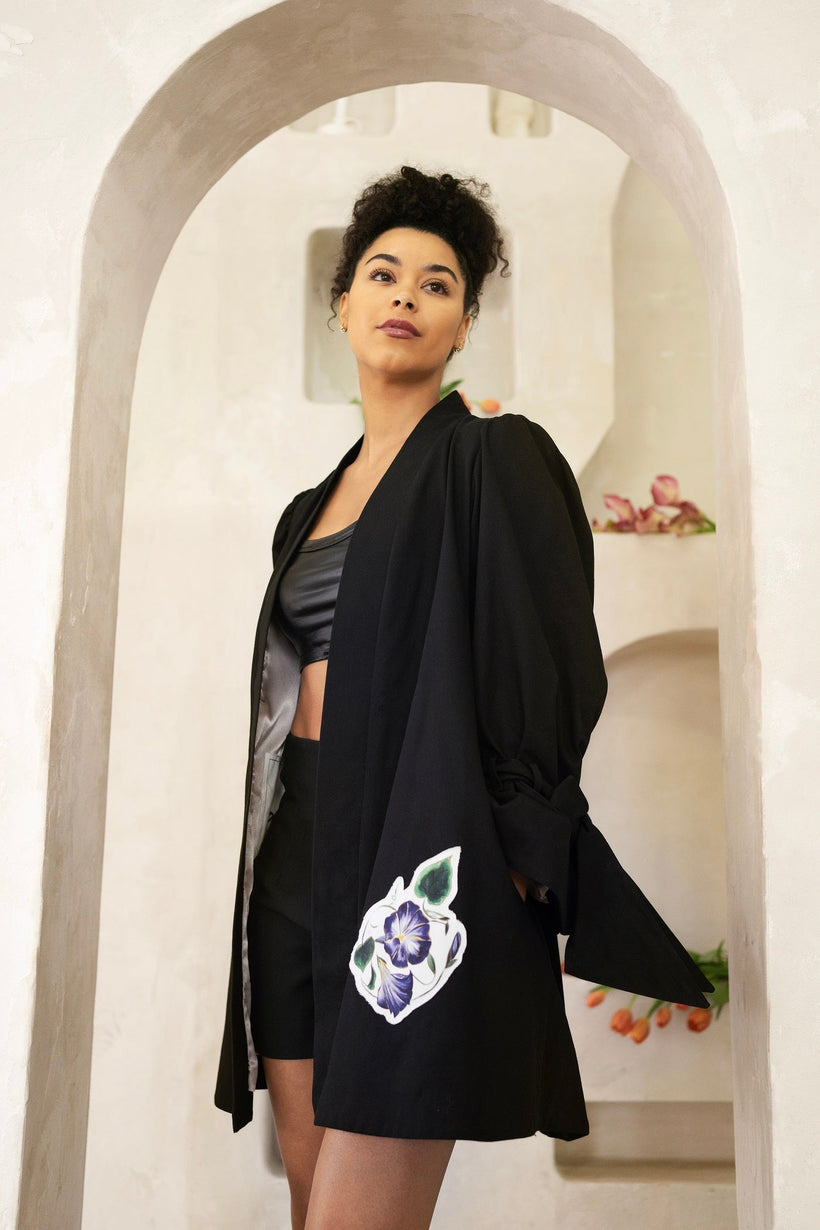 Women wearing Virgo Zodiac jacket with hand-painted astrology patches and cotton twill fabric