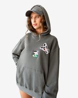 Peace World Patchwork Hoodie in 100% cotton French terry with earth and bird peace motifs, designed in Los Angeles