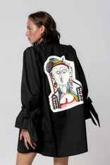 Picasso The Queen Masterpiece Jacket women's hand-painted patchwork swing coat in cotton twill